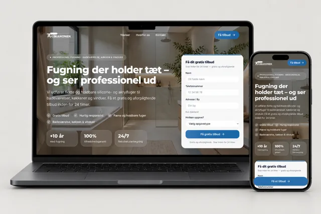 Fugekanonen: hjemmeside til en fugevirksomhed på computer og telefon